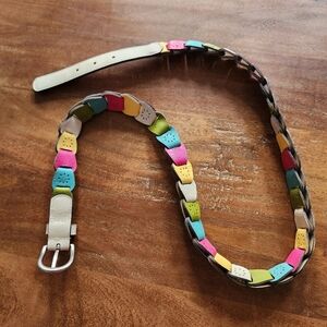 Relic Skinny Link Perf Belt In Teal Pink Yellow